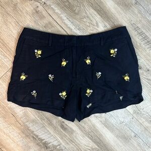 Linen Navy Blue Yellow Flower Floral Summer LOFT Shorts Size 8